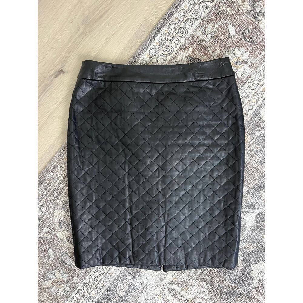Karl Lagerfeld Faux Leather Quilted Pencil Skirt‎ Size 8 Black Minimalist Goth